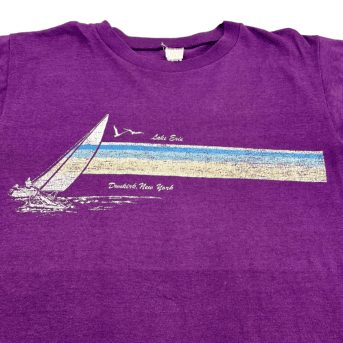 Vintage 80s Dunkirk New York Lake Erie Sailboat T-Shirt SMALL