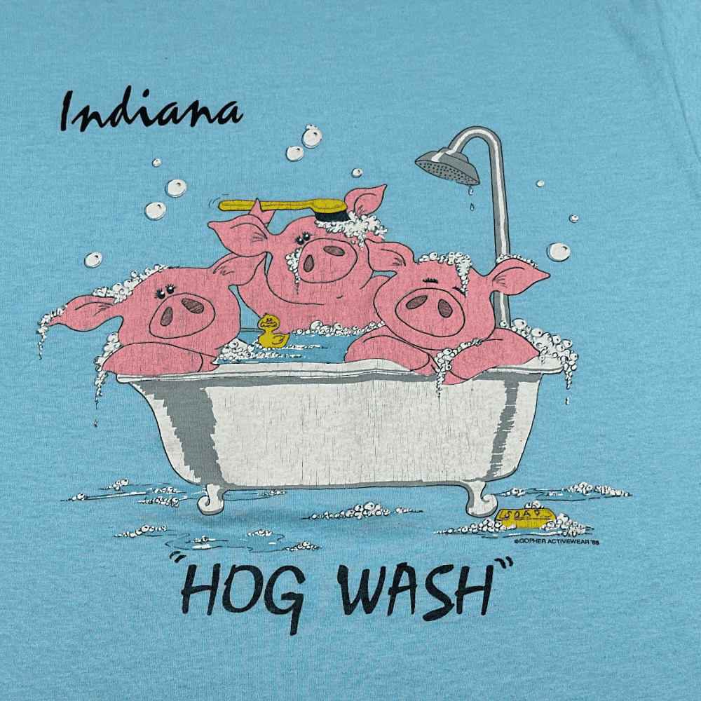 Vintage Indiana Hogwash Shirt Blue Bathtub Pigs 80s Adult SMALL