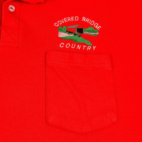 Vintage Covered Bridge Polo Shirt 90s Indiana Red Adult MEDIUM