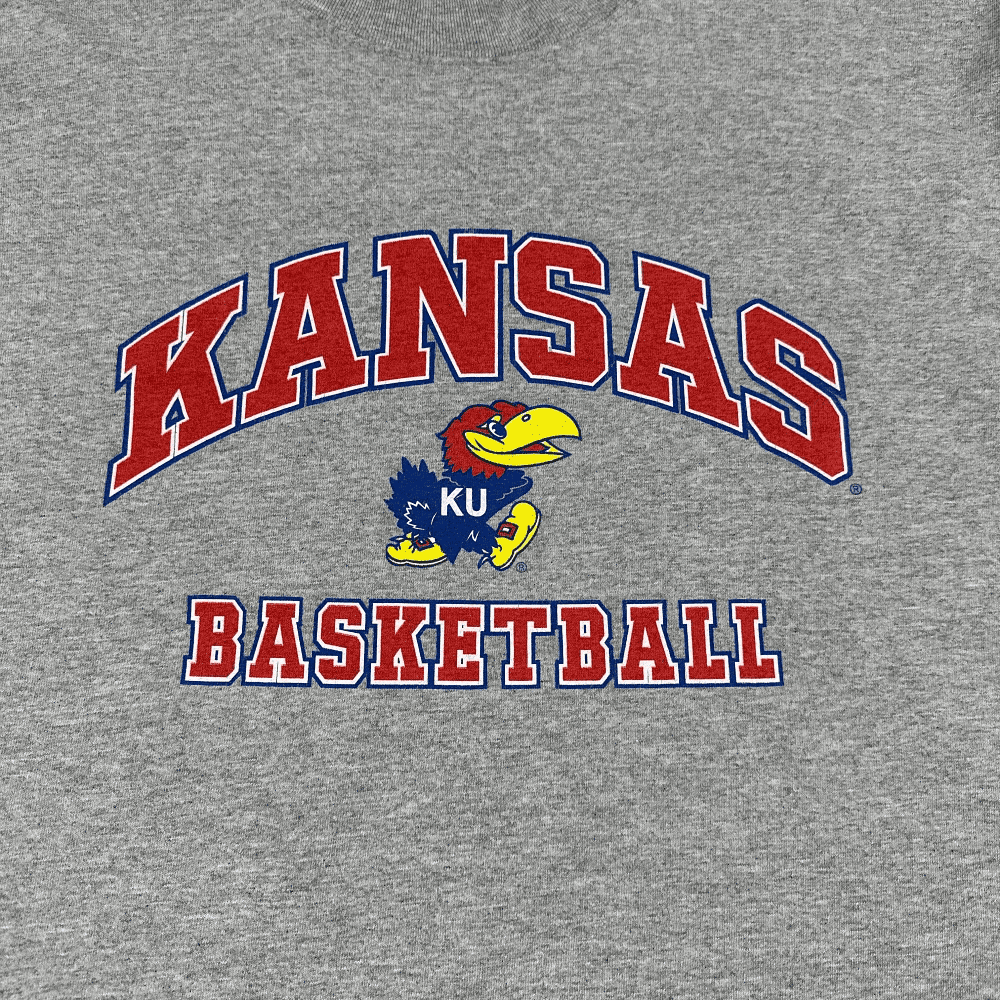 Vintage Kansas Jayhawks Shirt 90s Basketball Gray Long Sleeve Adult LARGE
