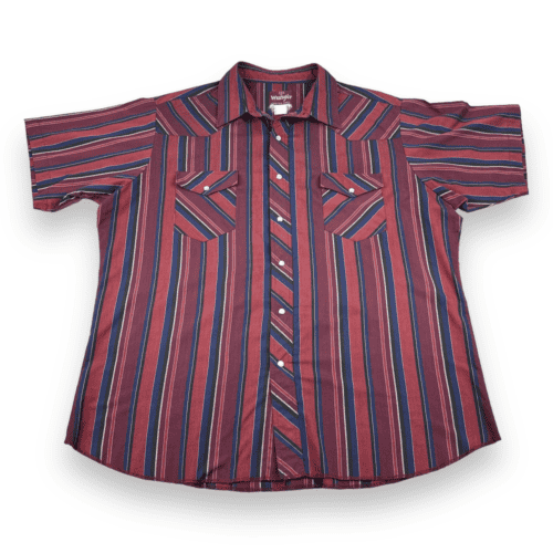 Vintage Wrangler Western Shirt 80s Burgundy Striped Pearl Snap Adult EXTRA LARGE
