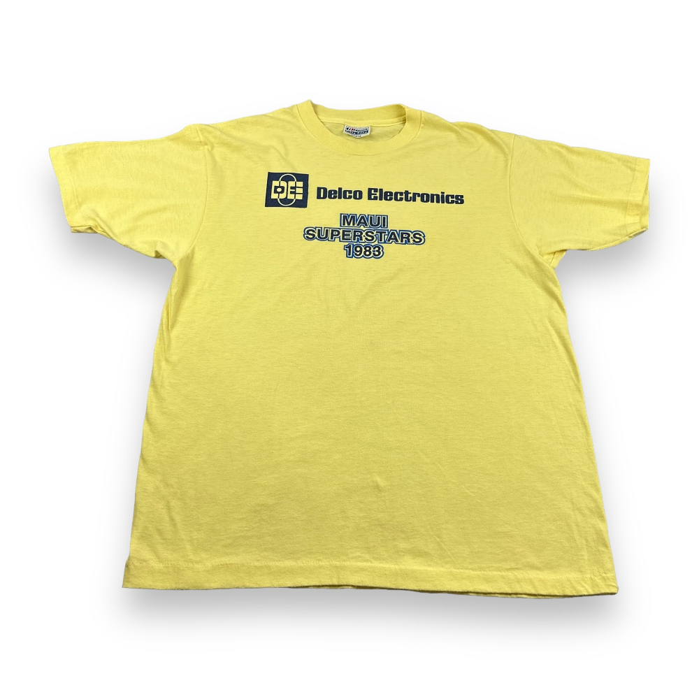 Vintage Delco Electronics Shirt 80s Yellow General Motors Adult LARGE