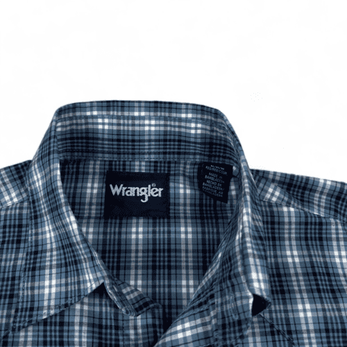 Wrangler Western Shirt Blue Plaid Pearl Snap Adult MEDIUM