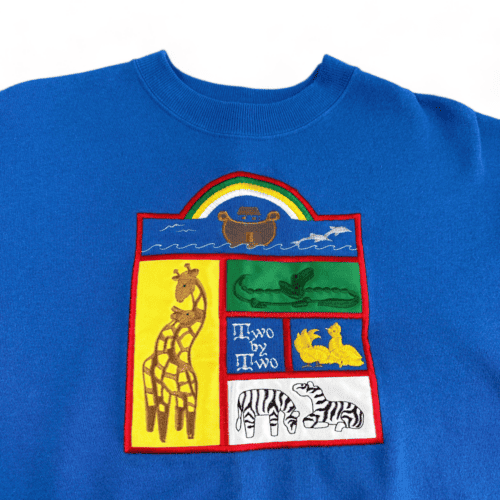 Vintage Noah's Ark Sweater Blue 90s 2 By 2 Animals Adult LARGE