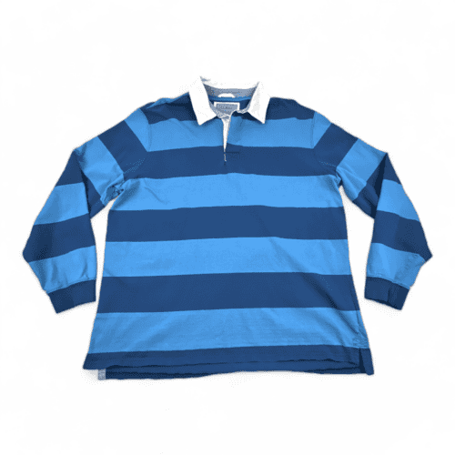 LL Bean Polo Shirt Blue Striped Rugby Long Sleeve Adult EXTRA LARGE