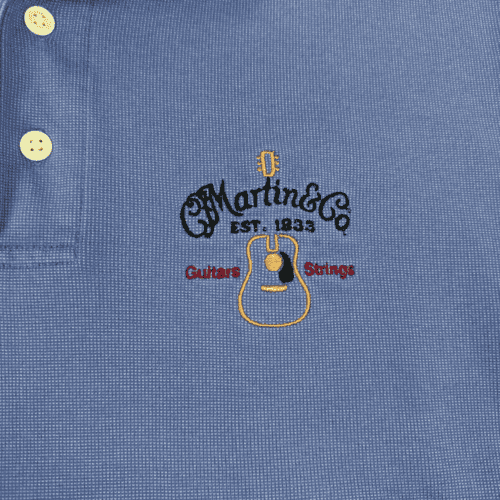 Vintage Martin Guitars Polo Shirt 90s Blue Adult MEDIUM