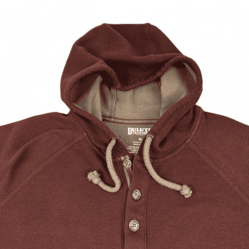 Duluth Trading Sweater Red Brown Doubletime Knit Henley Hoodie Pullover Adult EXTRA LARGE