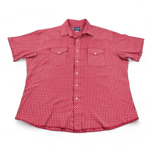 Vintage Wrangler Western Shirt 80s Red Windowpane Plaid Adult 2XL XXL