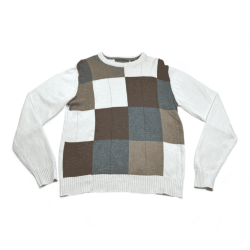 Oscar De La Renta Sweater White Color Block Geometric Adult MEDIUM