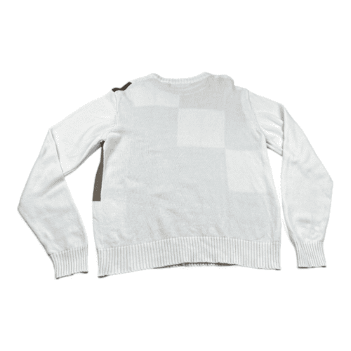 Oscar De La Renta Sweater White Color Block Geometric Adult MEDIUM