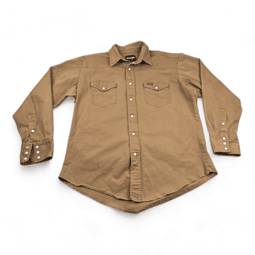 Vintage Wrangler Western Shirt 90s Brown Canvas Pearl Snap Adult LARGE