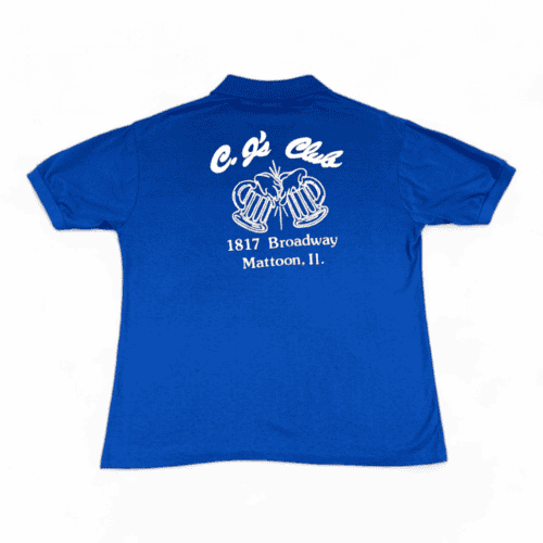 Vintage 80s Polo Shirt Blue Bar Tavern Workshirt CJs Club Adult MEDIUM