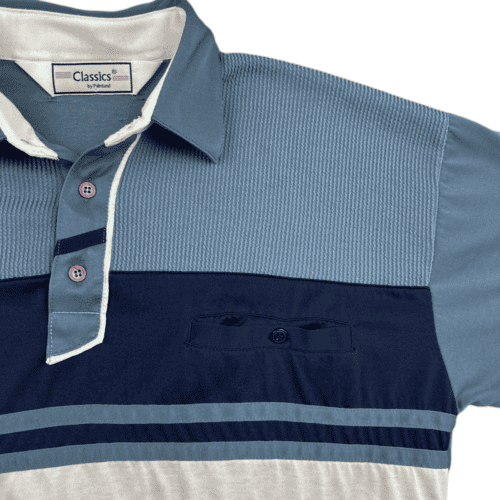 Vintage Polo Shirt  Classics By Palmland Blue White Stripes Adult MEDIUM