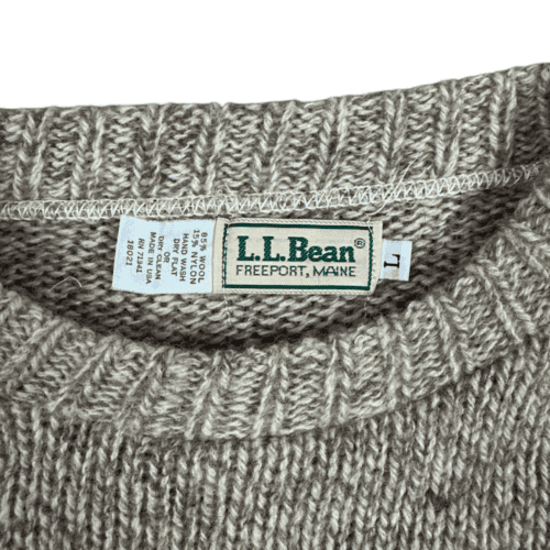 Vintage LL Bean Sweater 80s Beige Oatmeal Fisherman Wool Adult MEDIUM
