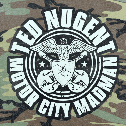 Ted Nugent Shirt Motor City Madman Camo Ringer Adult LARGE