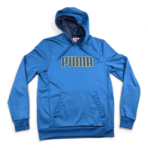 Puma Sweater Blue Spell Out Stitched Logo Hoodie Sweatshirt Adult MEDIUM