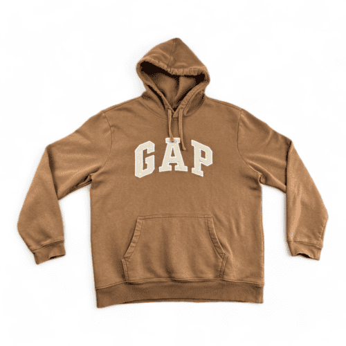 Gap Sweater Stitched Spell Out Brown Hoodie Pullover Adult LARGE