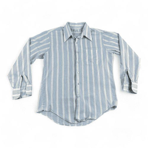 Vintage Striped Shirt 70s Kmart White Blue Permanent Press Adult LARGE
