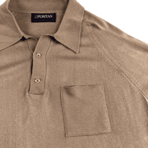 Vintage Polo Shirt Beige 60s 70s Puritan Raglan Long Sleeve Adult LARGE