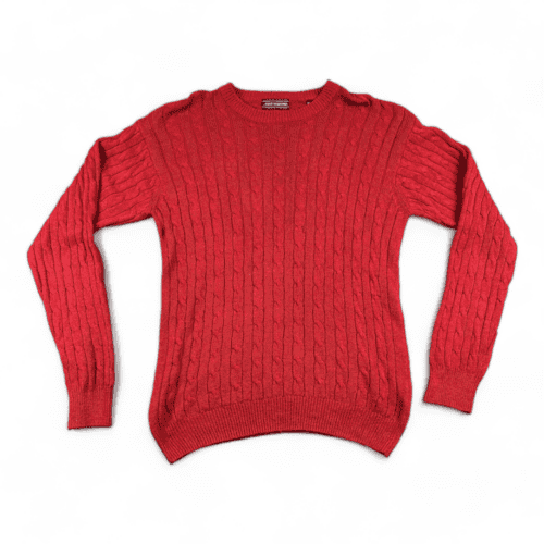 Vintage John Ashford Sweater Red 90s Cable Knit Silk Blend Adult MEDIUM