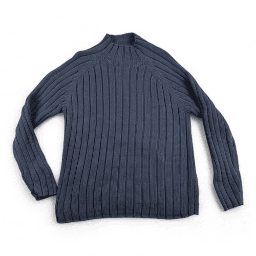Lands' End Cable Knit Sweater Blue Mock Neck Adult LARGE