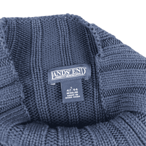 Lands' End Cable Knit Sweater Blue Mock Neck Adult LARGE