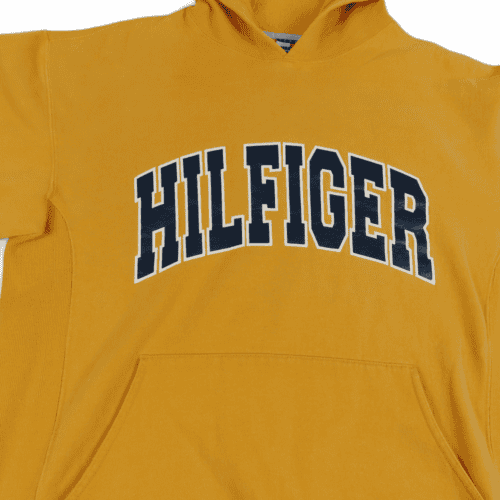 Vintage Tommy Hilfiger Sweater Yellow Spell Out Hoodie Sweatshirt Adult LARGE