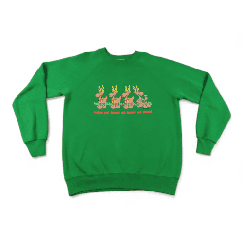 Vintage Christmas Sweater 80s Reindeer Holidays Blitzed Green Adult MEDIUM