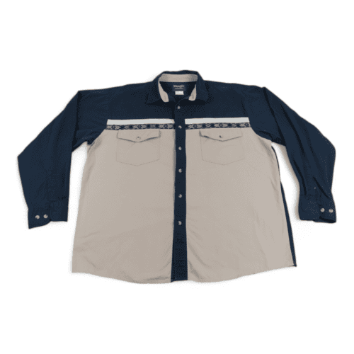 Wrangler Western Shirt Blue Beige Southwest Stripe Button Up Adult EXTRA LARGE
