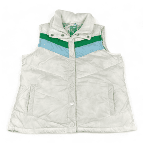 Old Navy Puffer Vest White Green Blue Y2K Womens LARGE