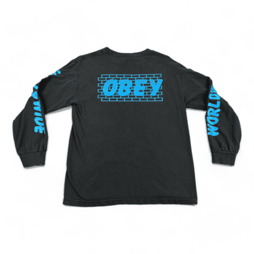 OBEY Shirt Black Long Sleeve Spell Out Adult MEDIUM