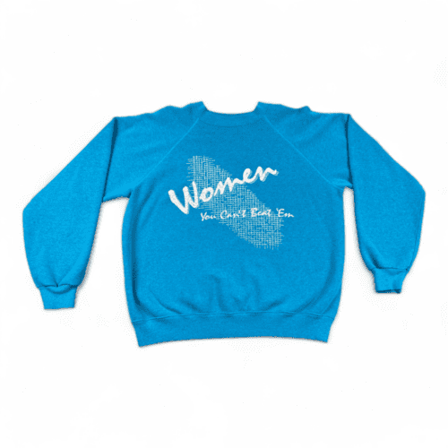 Vintage Women You Can't Beat 'Em Sweater 80s Blue Sweatshirt Adult  MEDIUM