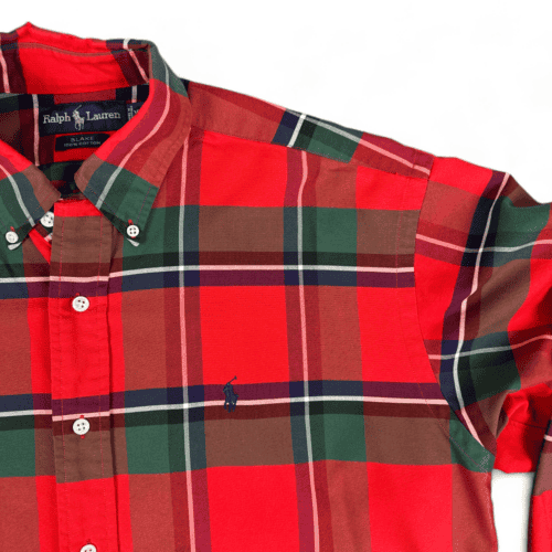 Vintage Ralph Lauren Shirt 90s Red Plaid Blake Long Sleeve Adult MEDIUM