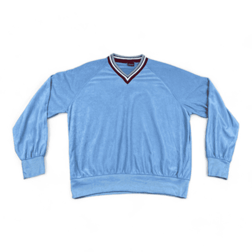 Vintage JC Penney Sweater 80s Blue Velour V Neck Adult LARGE