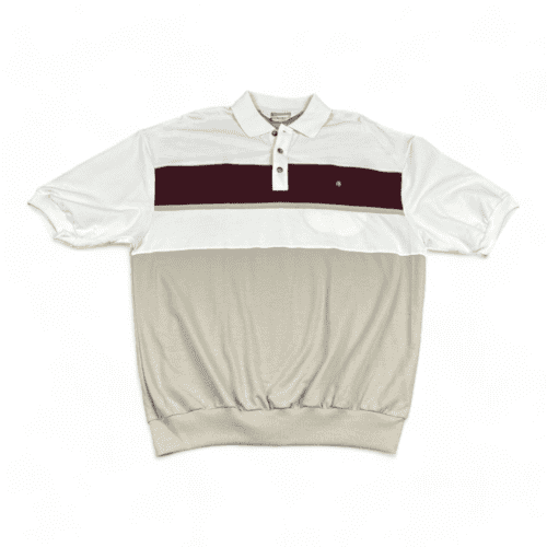 Classics By Palmland Polo Shirt Beige and Burgundy Inlay Pocket Stripes BAdult LARGE