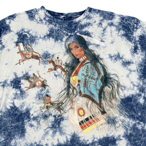 Vintage Native American Indian Woman Shirt 90s Tie Dye Adult EXTRA LARGE