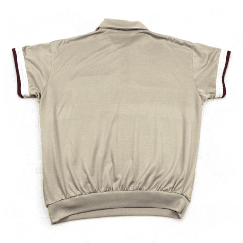 Classics By Palmland Polo Shirt Beige Burgundy Pocket Stripes Banded Adult LARGE