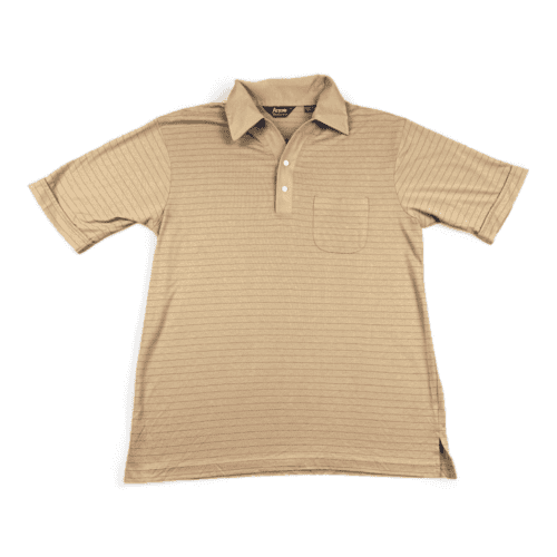Vintage Striped Polo Shirt 70s Beige Arrow Pocket Adult MEDIUM