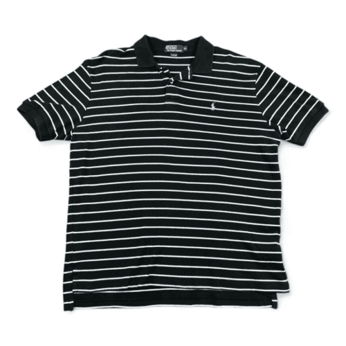 Vintage Ralph Lauren Polo Shirt Black White Stripes 90s Adult EXTRA LARGE