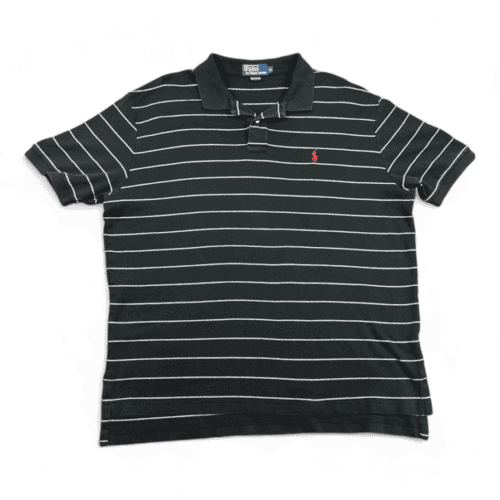 Vintage Ralph Lauren Polo Shirt Black White Stripes 90s Adult EXTRA LARGE