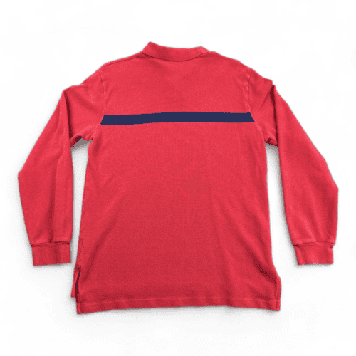 Vintage Ralph Lauren Polo Shirt 90s Red Snap Buttons Blue Stripe Adult LARGE