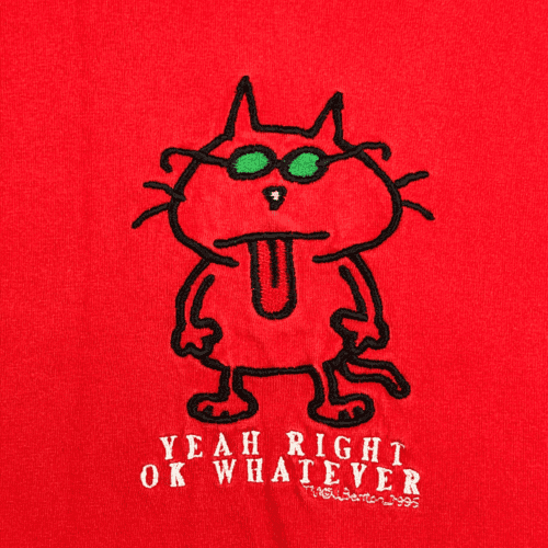 Vintage Rude Cat Shirt Yeah Right Okay Whatever 90s Red Adult MEDIUM
