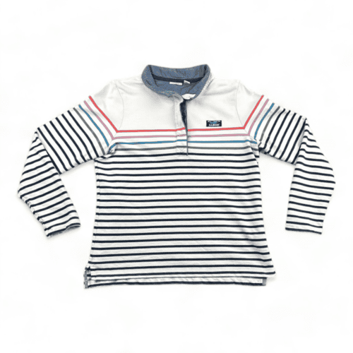 LL Bean Sweater Pullover White Blue Stripes Sweatshirt Button Womens MEDIUM