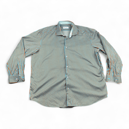 Robert Graham Shirt Blue Yellow Stripes Button Down Adult EXTRA LARGE