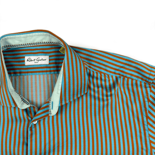 Robert Graham Shirt Blue Yellow Stripes Button Down Adult EXTRA LARGE