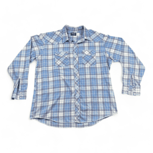 Vintage Wrangler Western Shirt Blue Plaid Pearl Snap 90s Adult XXL