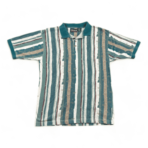 Vintage Abstract Stripes Polo Campus Sport Green Brown 90s Adult SMALL